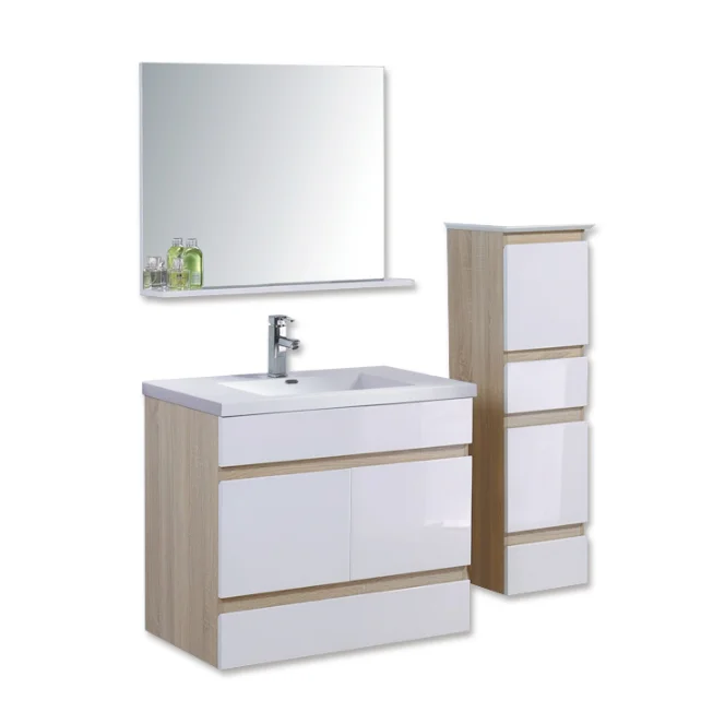 White Wall Mounted PVC Bathroom Cabinet With Ceramic Basin And Mirror Pvc Bathroom Cabinet Led Mirror