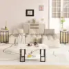3 Pieces Living Room Table Set, Faux Marble Coffee Table with 2 Round End Side Tables, Coffee Table Set with Metal Frame 5