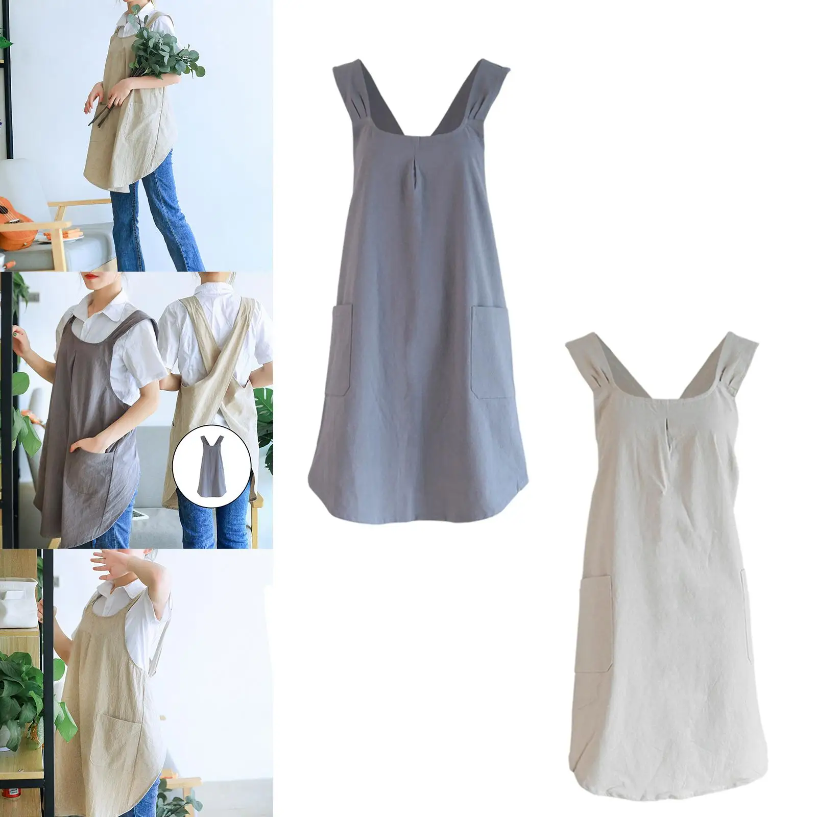 

Женский хлопковый льняной передник, квадратный поперечный фартук, для сада, работы, приготовления пищи