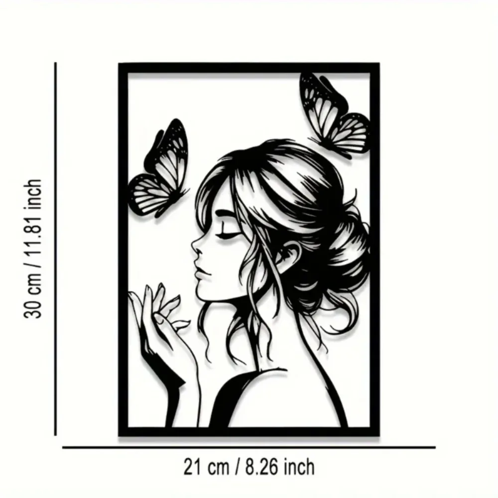 우아한 여성과 나비 금속 벽 장식 ? 실내/실외 공간을 위한 액자 예술품, 여성에게 좋은 선물