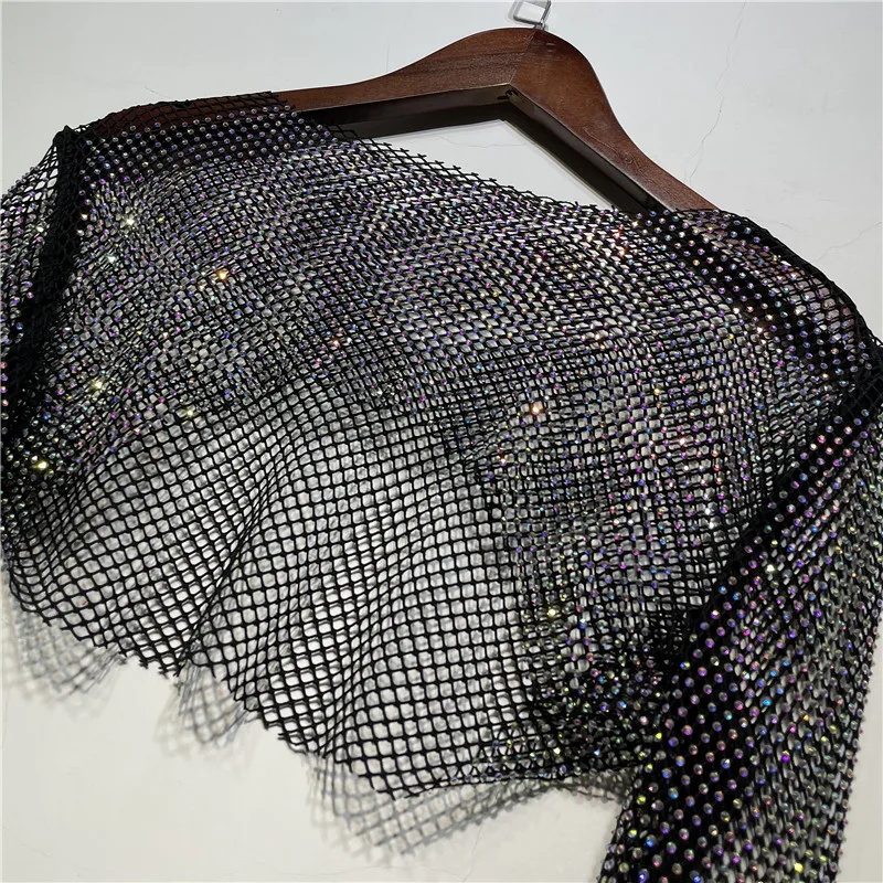 Sparkly Crystal Crop Tops For Women Fishnet Hollow Out See Through Cropped Coat Evening Night Club Luxury Top Party Wear