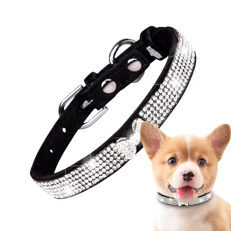 

Adjustable Shiny Bling Rhinestone Puppy Dog Collars Breathable Small Dogs Chihuahua Collar Custom Necklace Pet Accessories