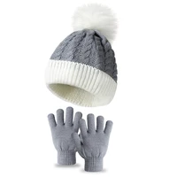 Marry Christmas Hat Gloves Set for Baby Cute Fur Ball Children Knitting Hats Boys Girls Winter Warm Accessories 1-4 Years Old 3