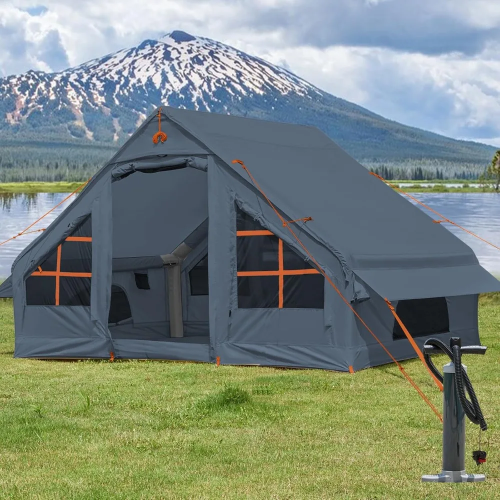 inflatable tent with pump,4-6 person instant glamping camping tents house, easy setup blow up family tents for 4 seasons 1