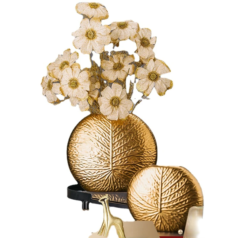 

Керамическая ваза с золотым узором в виде листьев, украшение для гостиной, ТВ-кабинета, новоселье, открытие нового дома и магазина