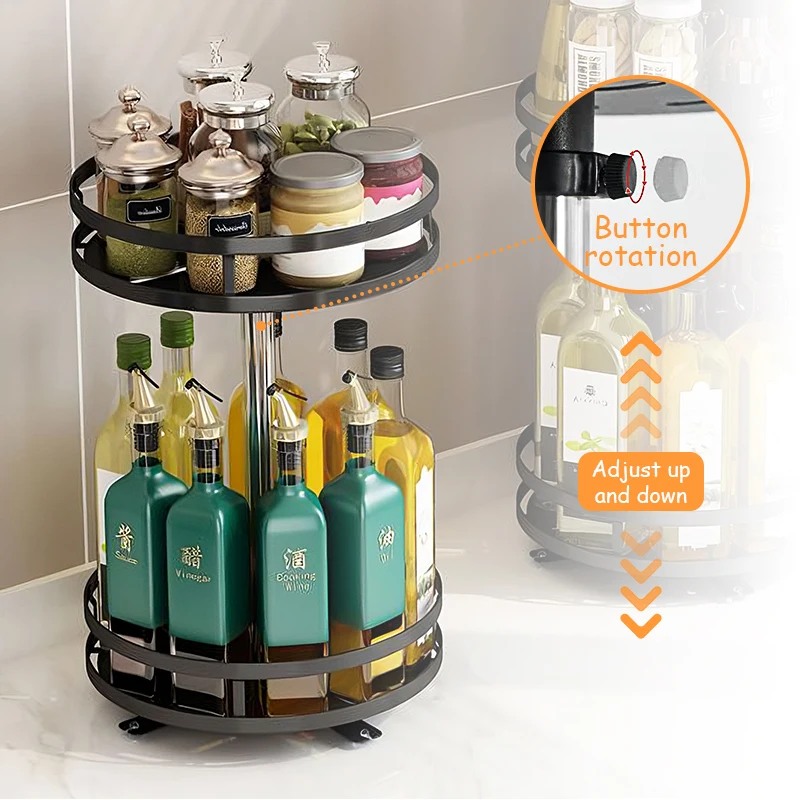 360&deg;Rotation spice rack Organizer Jar Non-Skid Carbon Steel Storage Tray For Seasonings And Spices Cans For Kitchen Accessories