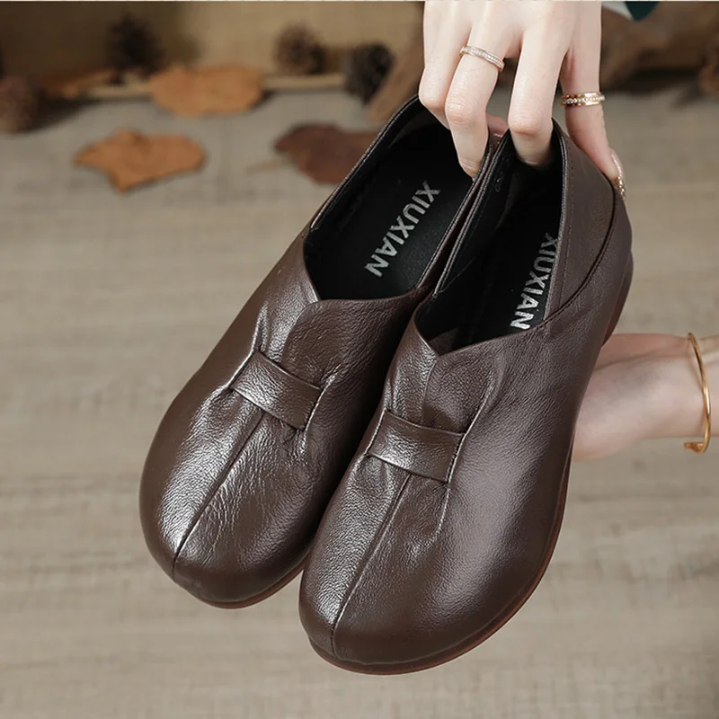 

Round Toe Ballet Flats Genuine Leather Shoes Women Loafers Comfort Slip on Flats for Traveltime Commuter Work Office Moccasins