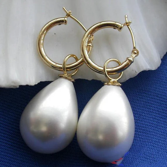 

New Favorite Pearl Jewelry,20mm Drip White South Sea Shell Pearl Dangle Earring, Hot Sale,Wedding Birthday Party Lady Gift