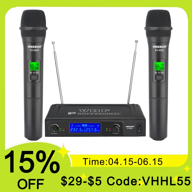 FREEBOSSDualChannelsWirelessMicrophone2HandheldVHFFixed