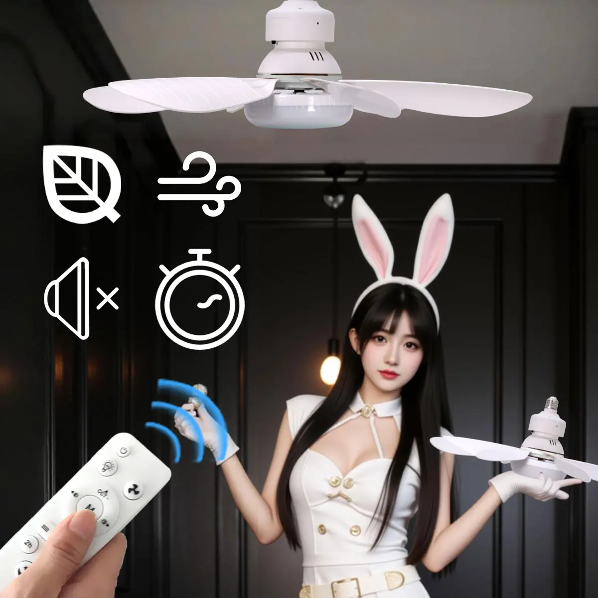LED 천장 선풍기 (조명 및 리모컨 포함) 30W 40W 디밍 가능 E27 소켓 천장 선풍기 (침실, 거실용) 6날개 3단 속도