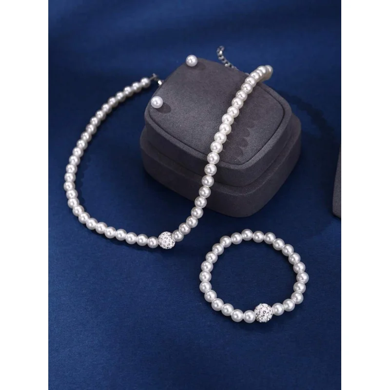 4pcs Faux Pearl Beaded Jewelry Set (Necklace, Bracelet, Earrings) – Elegant Gift for Parties. - 5