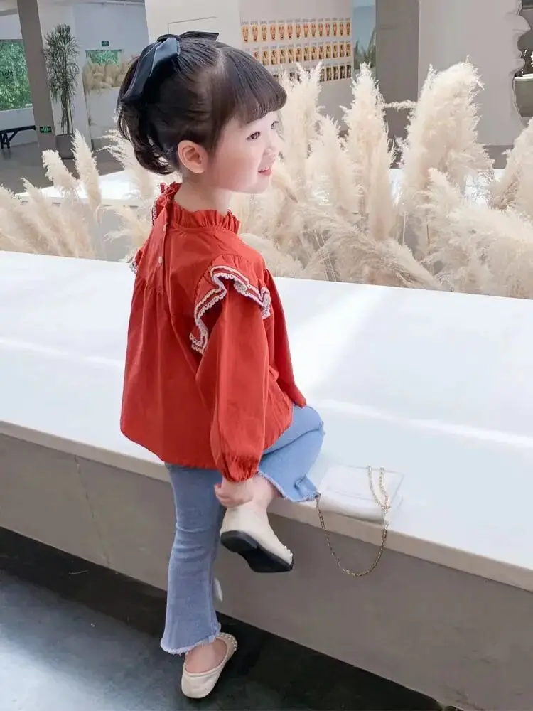 Children's shirt Spring and Autumn long sleeved doll shirt Children's fashionable base Cotton top