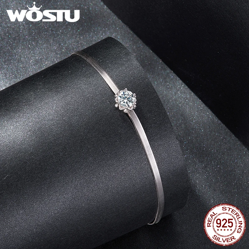 WOSTU Moissanite Wedding Jewelry 4 Set For Women 925 Sterling Silver Romantic Flower Enegagement Necklace Bracelet Earring Ring 3