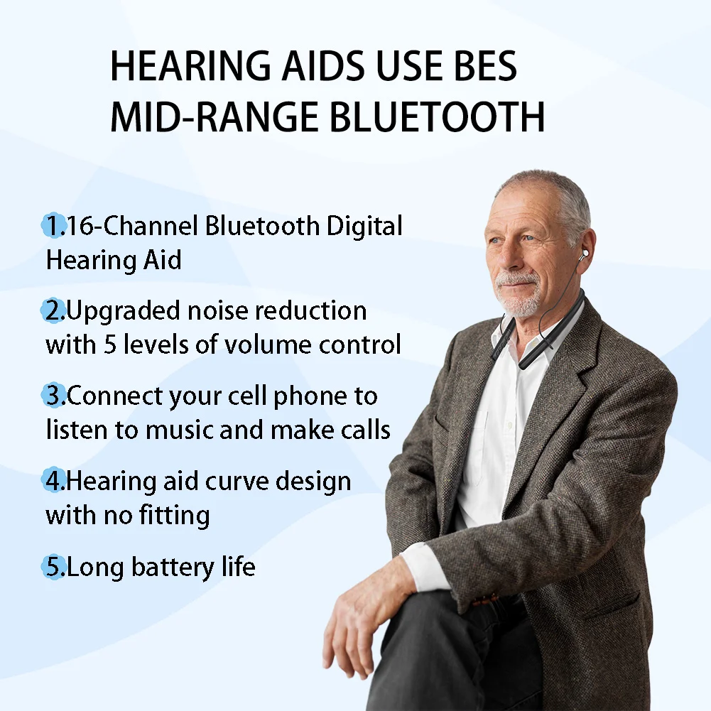 Digital Bluetooth Audio Telephone Hearing Aid Hearing Aid Neckband Aid for Hearing Loss Deafness Rechargeable 2
