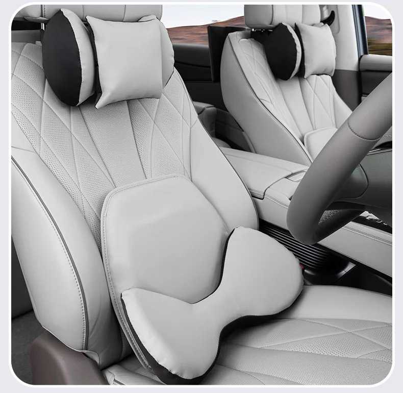 High quality car neck pillow headrest lumbar support leather material Comfort an