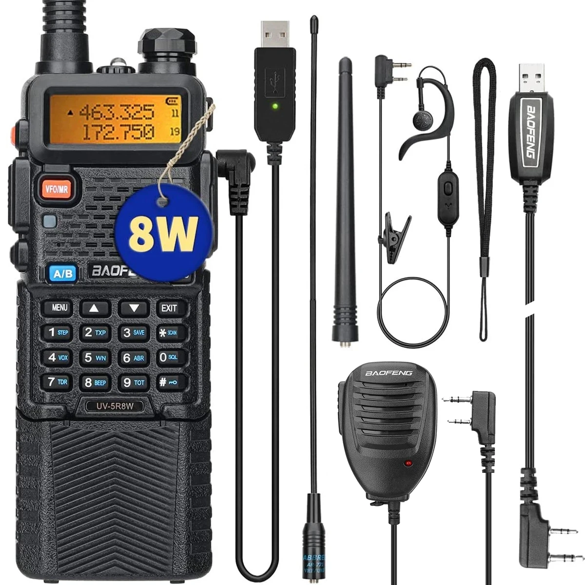BAOFENG UV-5R 8 W/5 W 3800 mAh Radio amateur haute puissance VHF & UHF Radio bidirectionnelle Portable longue portée Radio portative Rechargeable Radio CB