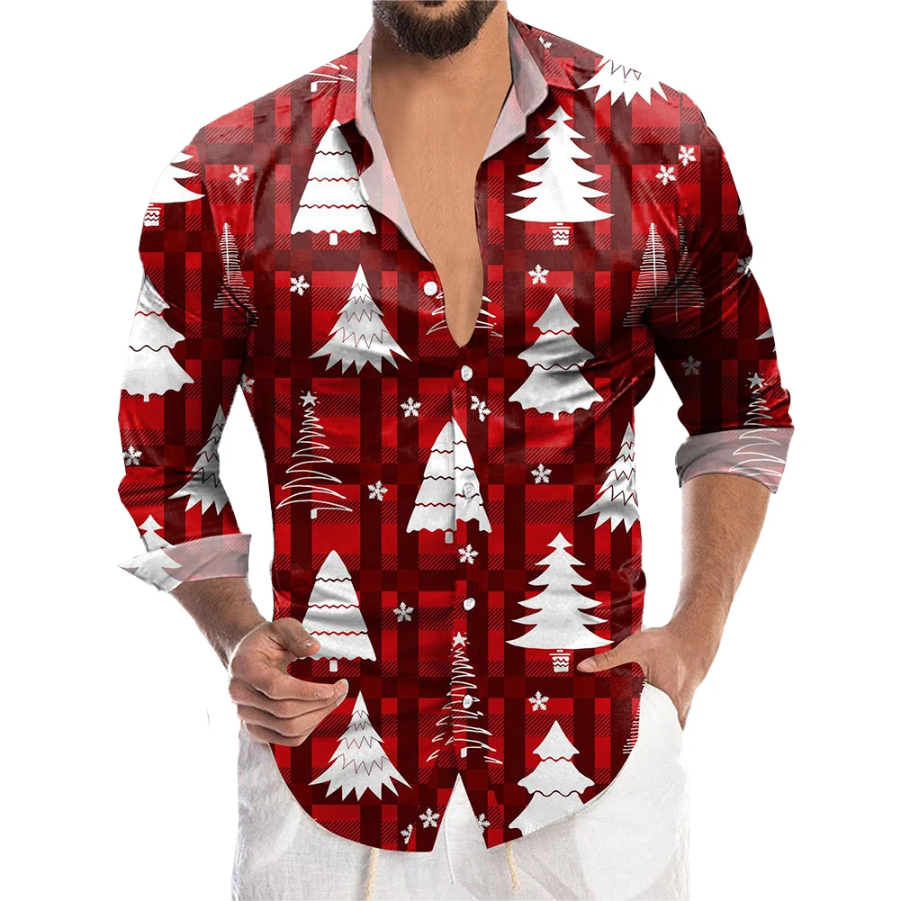 

Festive Christmas Print Men\\'s Shirts, Button Down Long Sleeve, Casual Fit Formal Dress Up, Perfect for Parties and Daily Wear