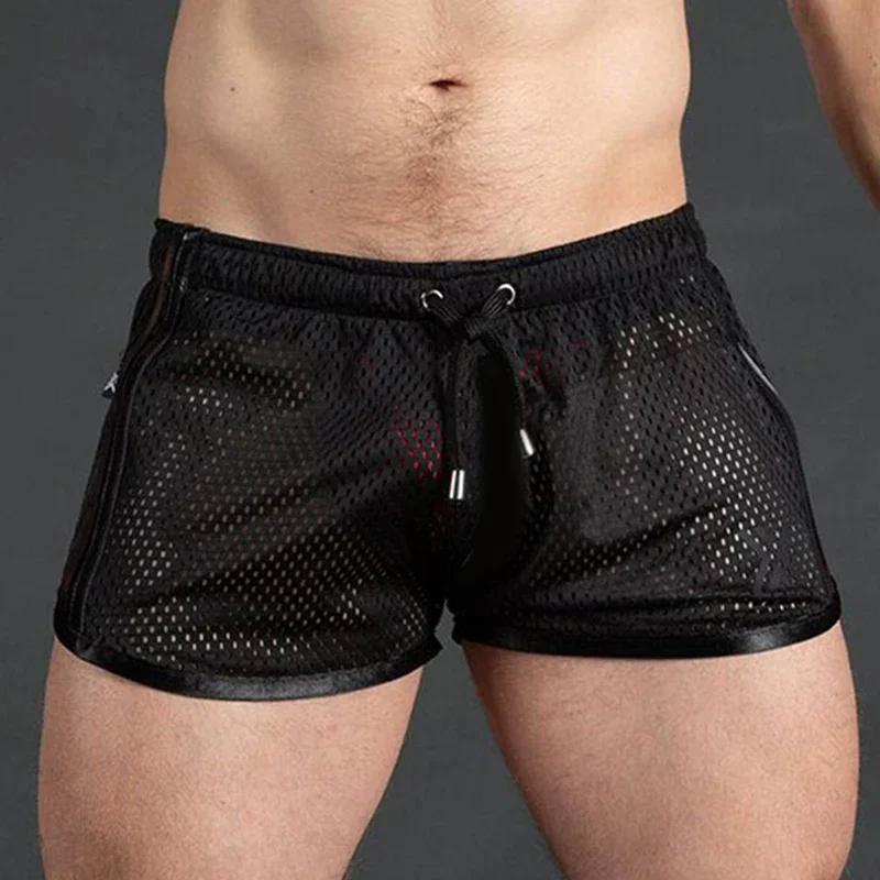 Men Casual Gym Fitness Training Shorts Sexy Mesh Breathable Quick Dry Fashion Sports Beach Trunks Men Clothing Summer 4