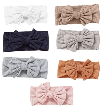 Knit Baby Headband Rib Bow Elastic Soft Nylon Newborn Headbands Baby Girl Children Turban Infant Kids Headwear Hair Accessories 2