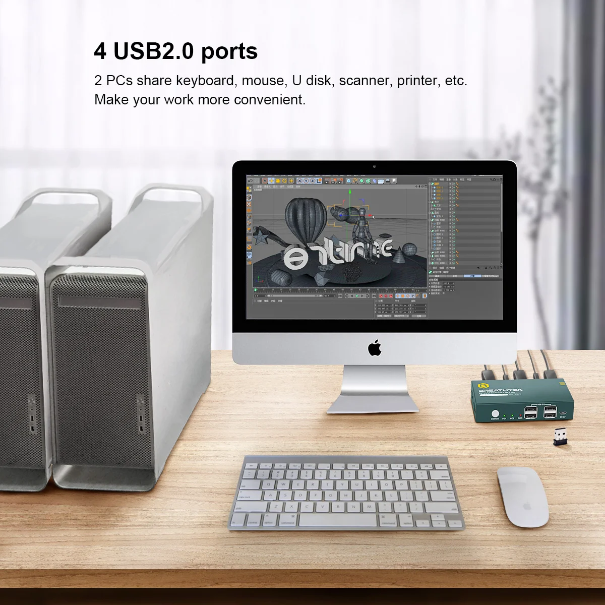 Porta Display Switch Kvm Switch Kvm A 2 Porte 4K @ 60Hz Dp Per 2 Computer Che Condividono 1/Doppio Monitor Hdcp 2.2 Cavi Inclusi Usb2.0 3.0