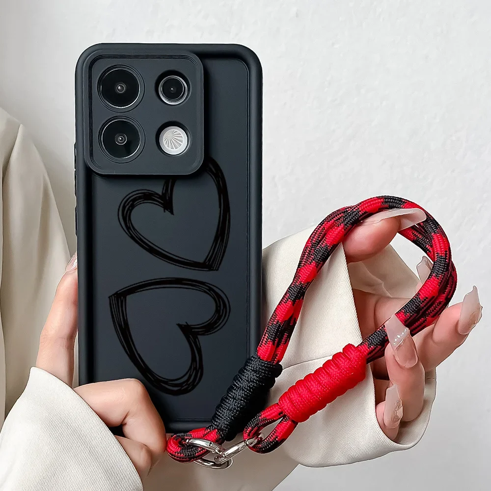 Love Heart Wrist Chain Lanyard Phone Case Cover