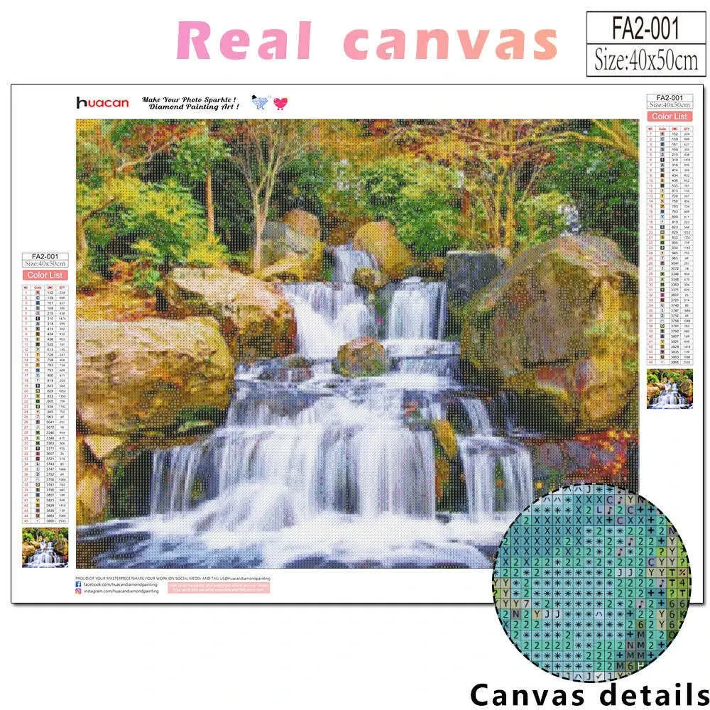 HUACAN Diamond Painting Waterfall Full Square Stones Home Decoration Landscape Diamond Embroidery Scenery Mosaic Beaded Picture