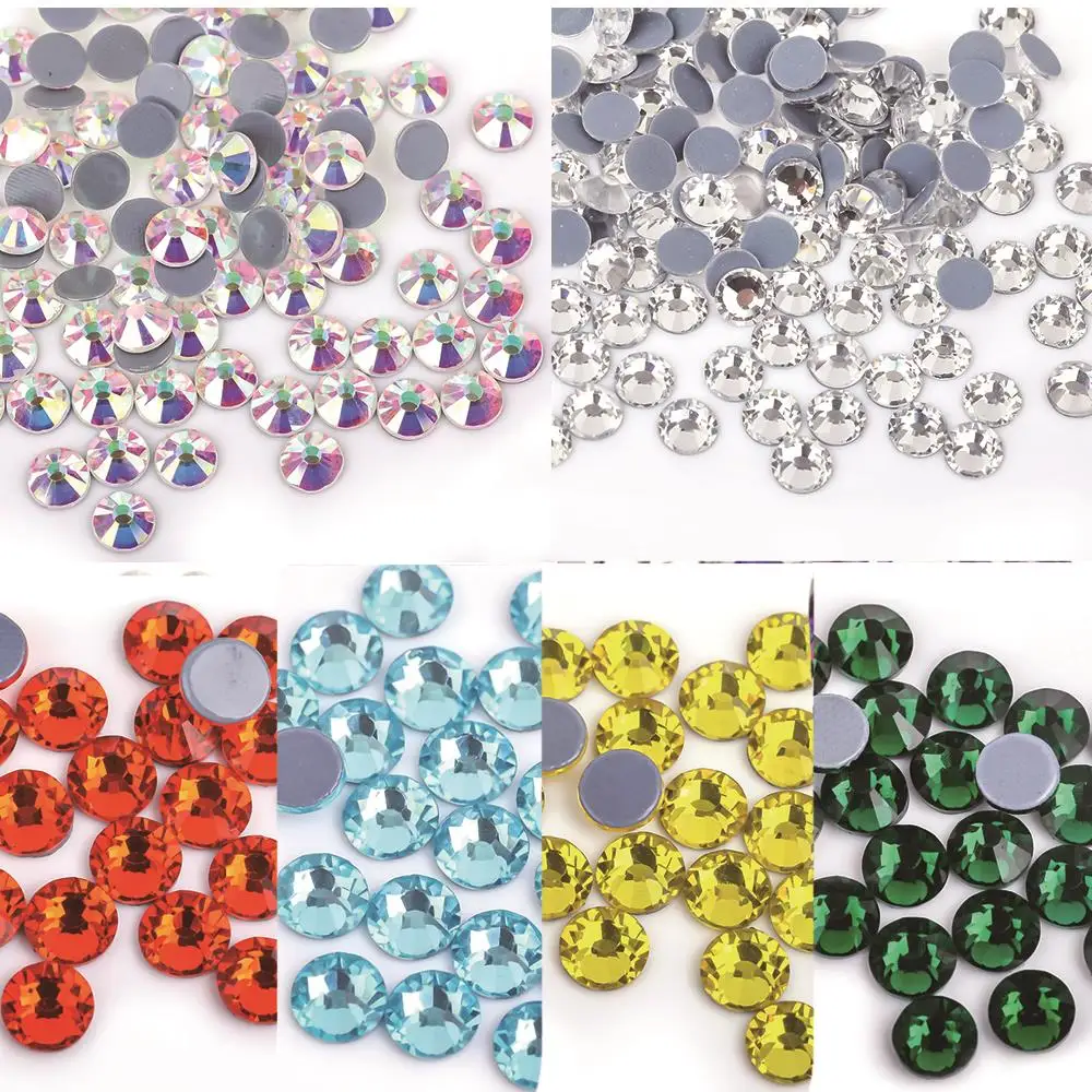 144 Stück/Packung SS6-SS30 Flache Aufbügelbare Hotfix Kristall-Strasssteine für Nagelkunst, Stoff, Tanzkleidung/Schuhe – Detail 1