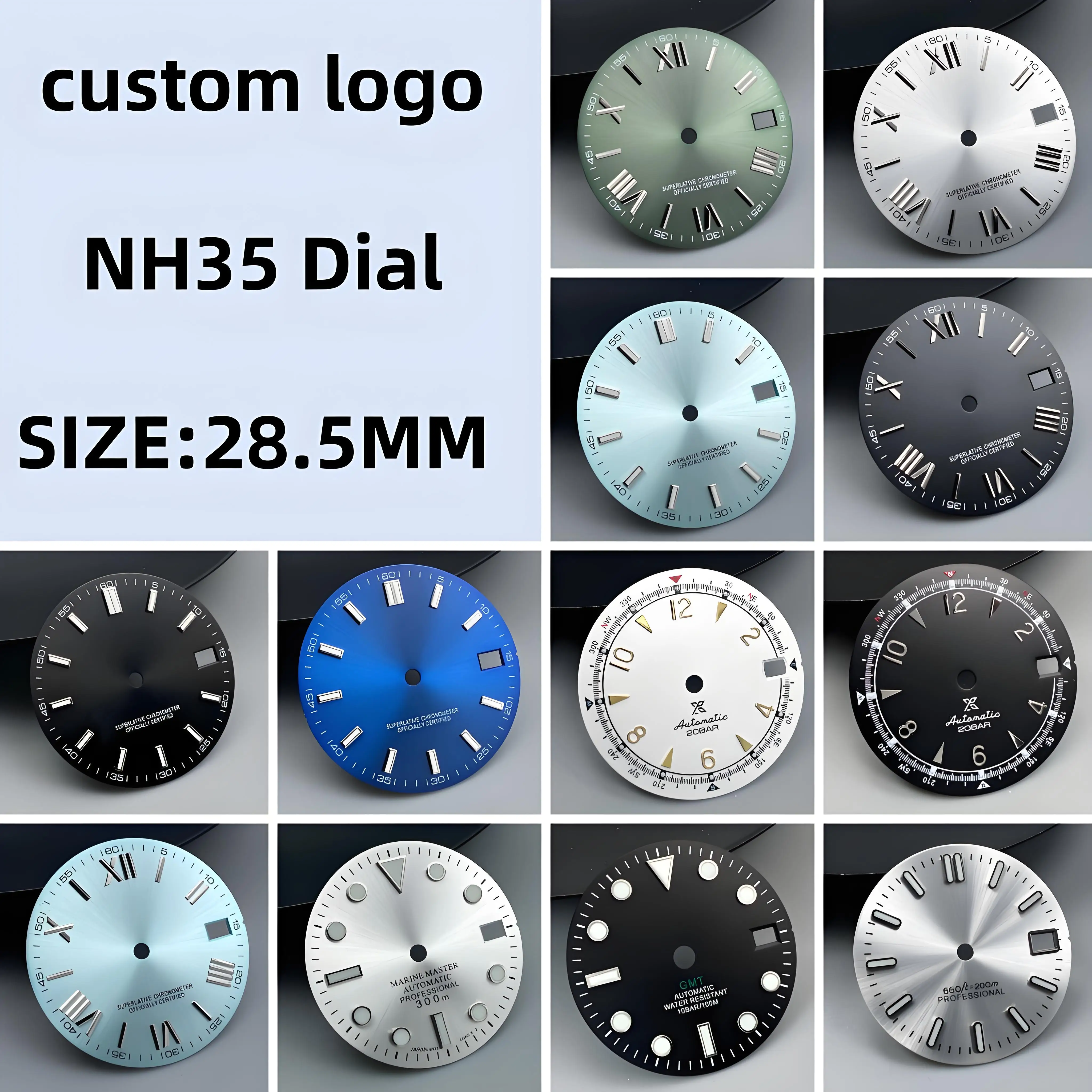 Green Luminous Single Date Dial - 28.5mm Watch Accessory with Custom Logo Option