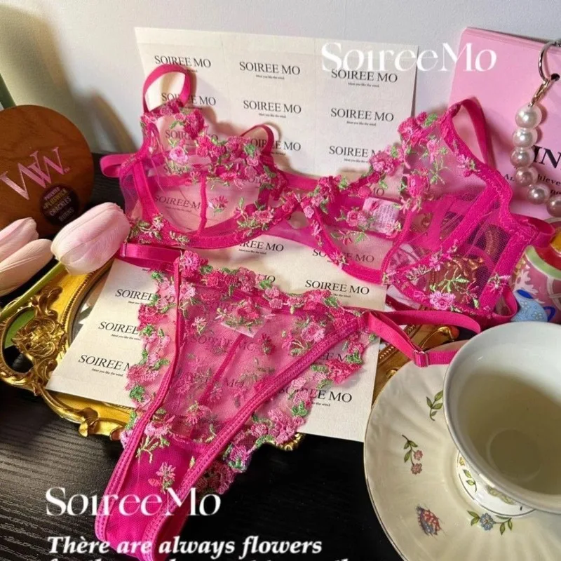 Ensemble de Lingerie florale transparente française, Bralette transparente Ultra fine et Sexy avec armatures douces et Support de grand buste pour femmes, S-XL MOYISU