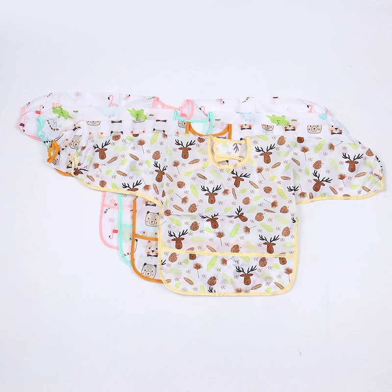 New Baby Kids Toddler Long Sleeve Waterproof Art Smock Feeding Bib Apron Pocket