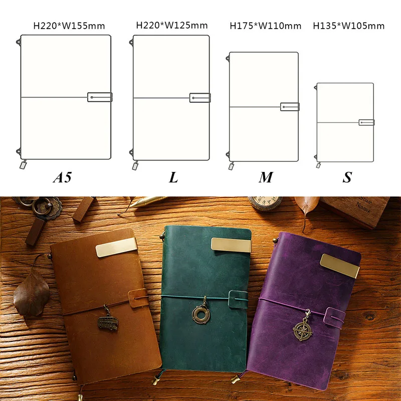 Fromthonic in pelle TN Notebook da viaggio manuale diario primo strato diario in pelle bovina manuale note Notebook a fogli mobili fatto a mano - immagine 6