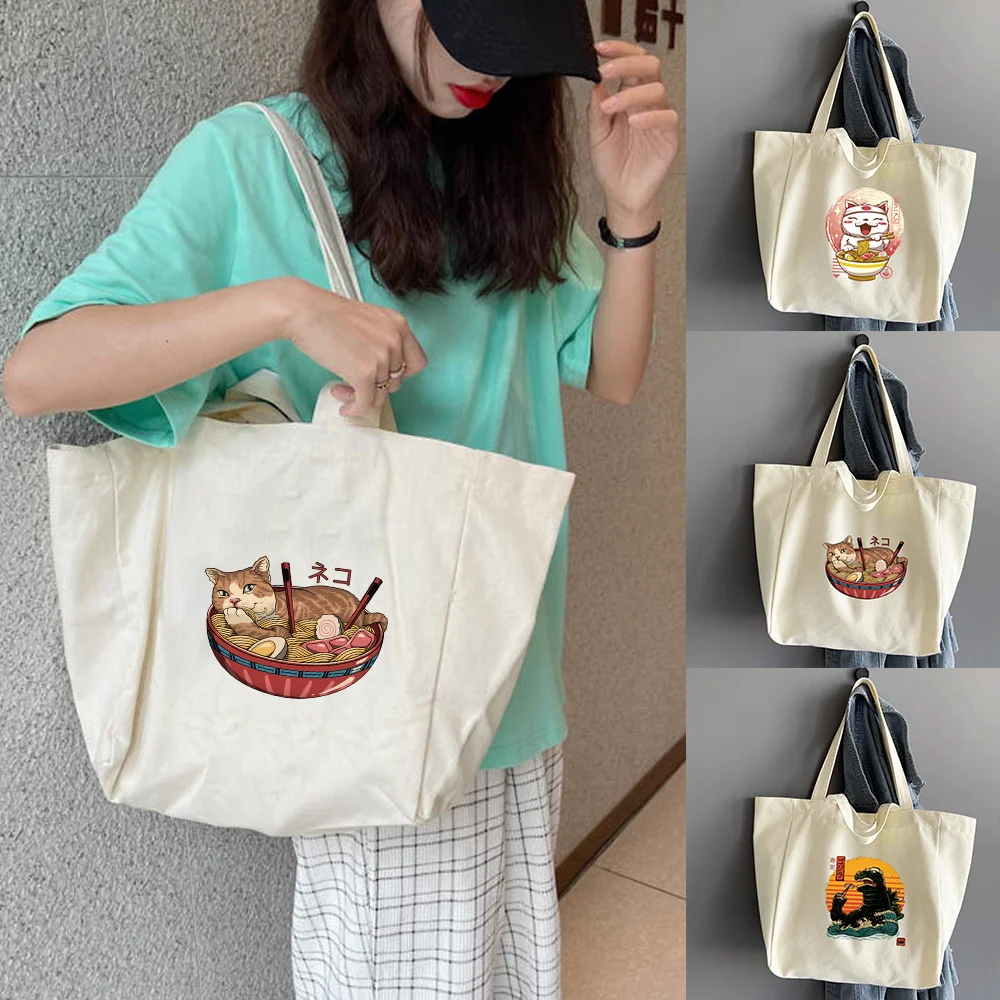 

Foldable Women Multifunctional Canvas Shopping Bags Travel Shoulder Handbag Reusable Large Capacity Hand-held Organizer Totes