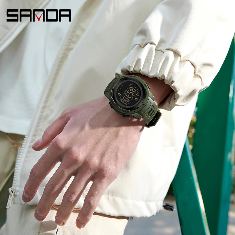 SANDA Men's Fitness Running Sports Watch - Waterproof LED Digital Military Wristwatch