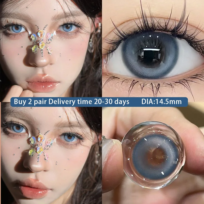 DuoXiu1PairBlueMyopiaColourCircularContactsLensesNaturalGray