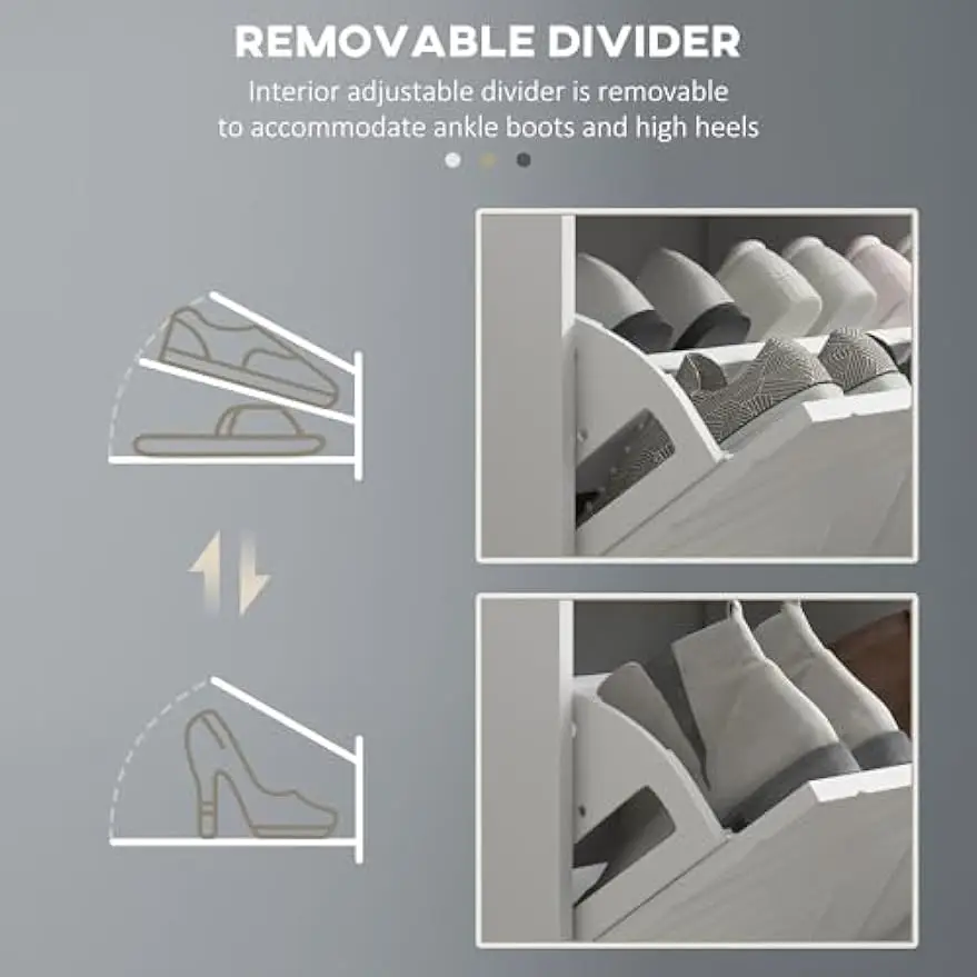 Shoe Bench, Entryway Bench with 2 Flip Drawers, Seating Cushion, and 2 Vents for 8 Pairs of Shoes for Hallway, White