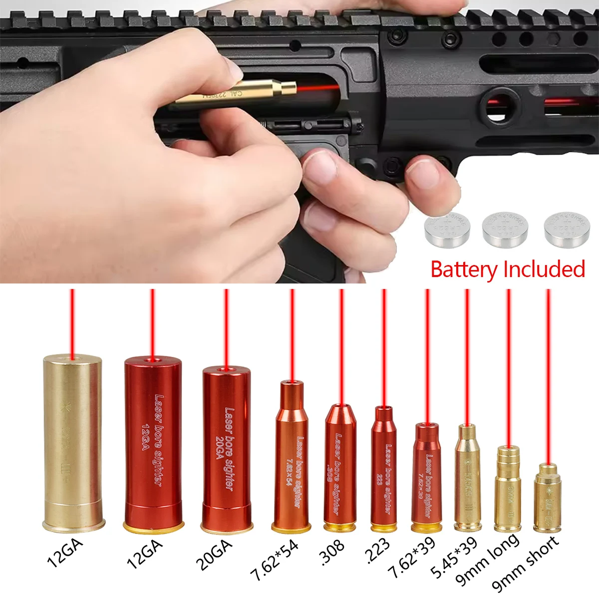 Tactical Red Laser Bore Sight Training Bullet Caliber .223/9mm/.308/7.62/.45/5.45x39 Cartridge Brass Bore Sighter for Hunting laser sight,red dot laser sight,laser bore sight,dry fire laser trainer