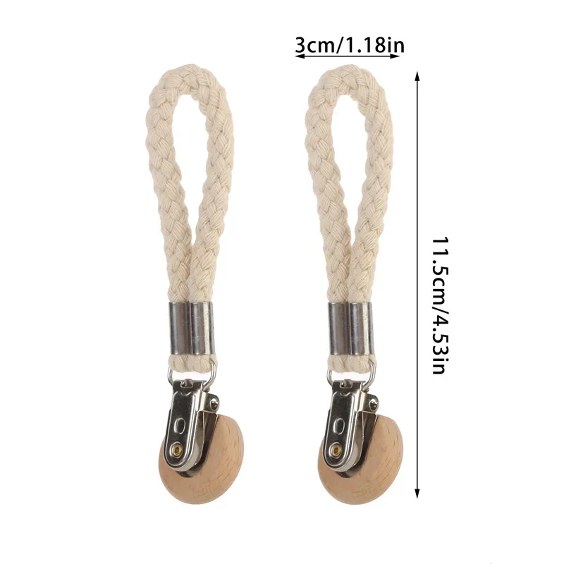 kitchen towel clip 2pcs Multi functional non perforated kitchen towel clip woven rope beech wood round head storage bathroom clip