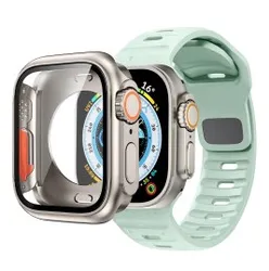 Premium Silicone Strap with Ultra Protective Case for 41mm series 7 8 9 (Pistachio)