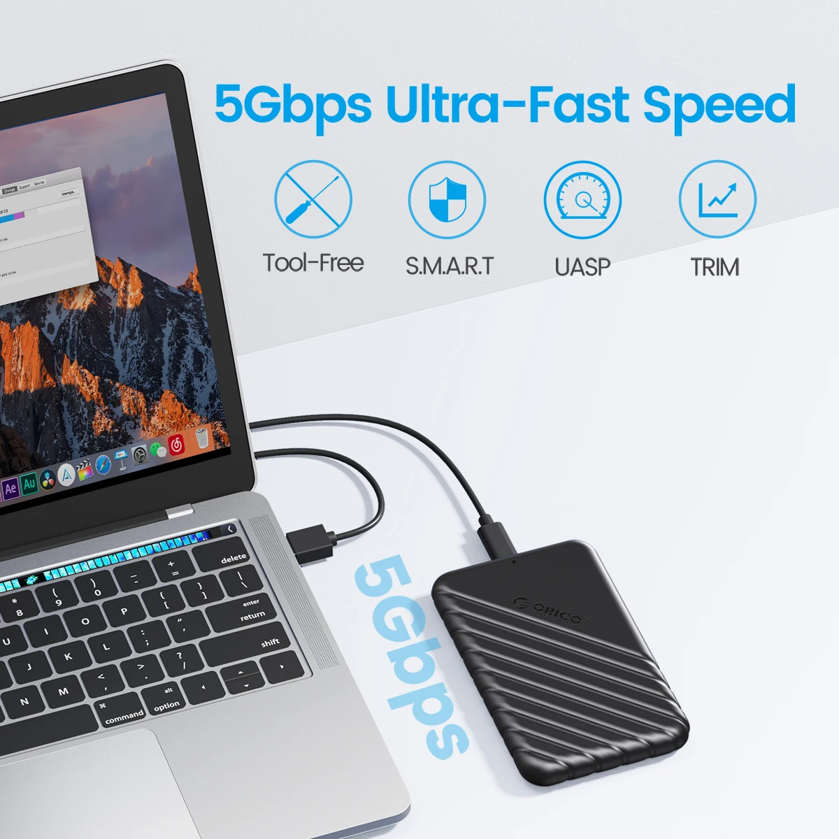 ORICO SSD 하드 드라이브 인클로저, MicroB, USB 3.0, 2.5인치, 외부 저장 장치, HDD 케이스, SATA, 5Gbps, PC, 노트북용 UASP 지원