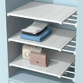White Expandable Divider - Punch-Free Retractable Layer Board for Wardrobe, Kitchen & Bathroom 1