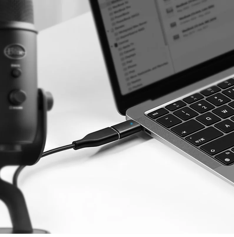 USB C - 블루예티 마이크용 USB 어댑터 - MacBook Pro, Air, iPad 및 갤럭시용 알루미늄 USB-C(수) - USB-A(암) 변환기