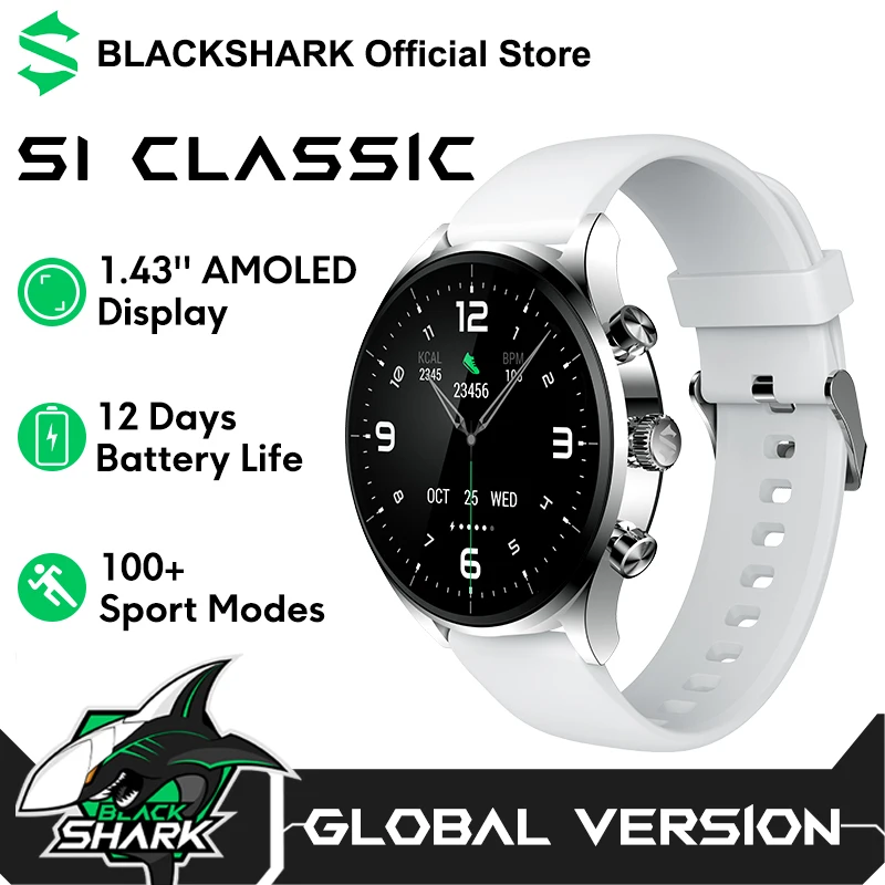 Global Version Black Shark Watch S1 Classic SmartWatch 1.43'' AMOLED Display 12Days Battery Life Clear Bluetooth Calling