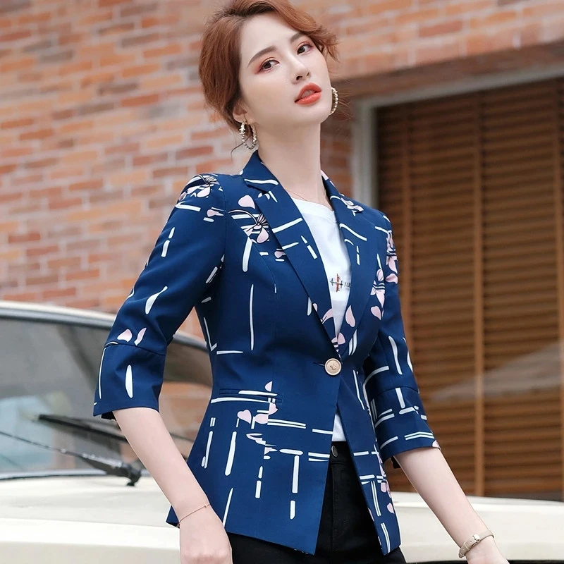 

Printed Blazers Women Spring New Fashion Suit coat Temperament Slim Half Sleeve Formal Jacket Office Spring summer jacket