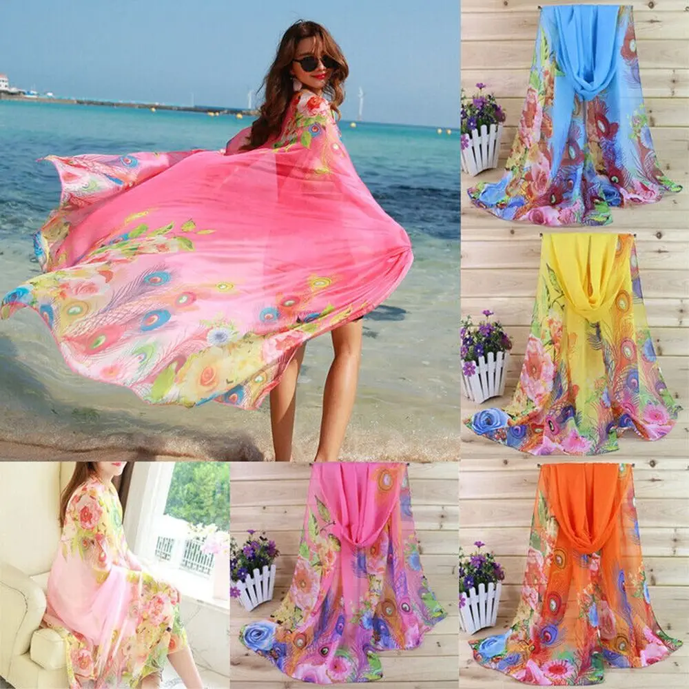 Fashion Beach Shawl New Ladies Chiffon Scarf Summer Beach Sarong Scarf Silk Scarf Hijab Shawl Head Wrap Clothing Accessories
