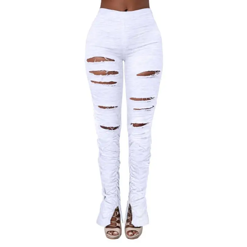 

Women's Pants Solid Color Perforated Slim Fit Sexy High Waist Trousers Female Sports Pants