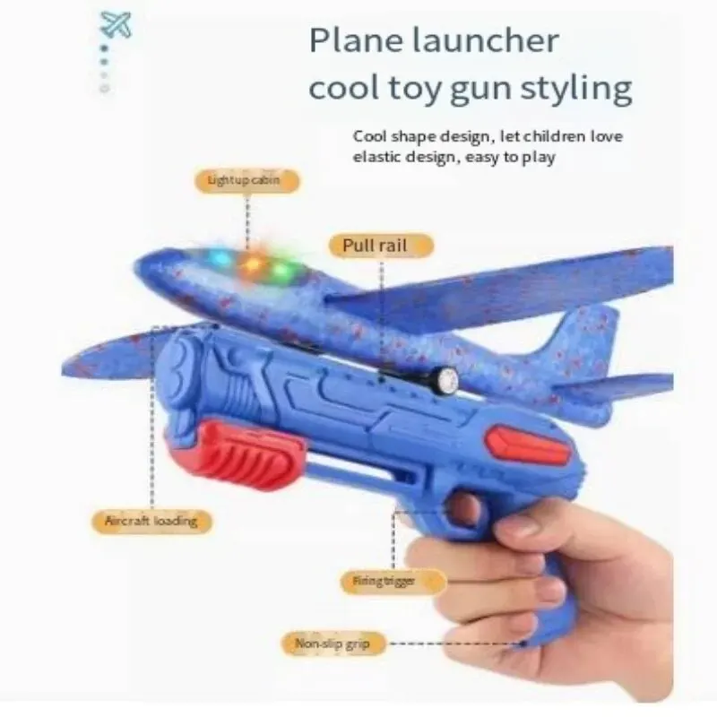 Catapult Foam Plane Gun Fire Outdoor Sports Hand Toss Flying Glider Toy Boys Girls foam plane shooter