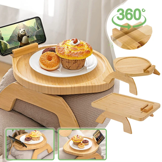 Table de canapé en bois de bambou plateau Portable, Clip sur Table d'appoint  pour canapés larges, plateau de canapé avec support de téléphone rotatif à  360 ° - AliExpress
