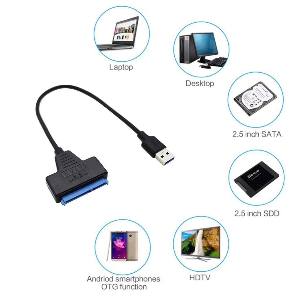 Adaptateur USB 3.0 2.0 SATA 3, câble SMiTo USB 3.0, jusqu'à 6 Gbps, prise  en charge 2.5 pouces, disque dur externe HDD SSD, câble SMiIII 22 broches -  AliExpress