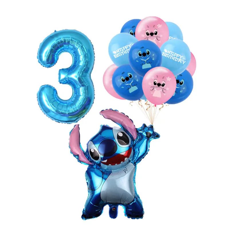 Suministros de decoración de fiesta de cumpleaños de Disney Stitch, vajilla, vasos de papel, platos, mantel, pancarta, telón de fondo, juego de globos, Baby Shower