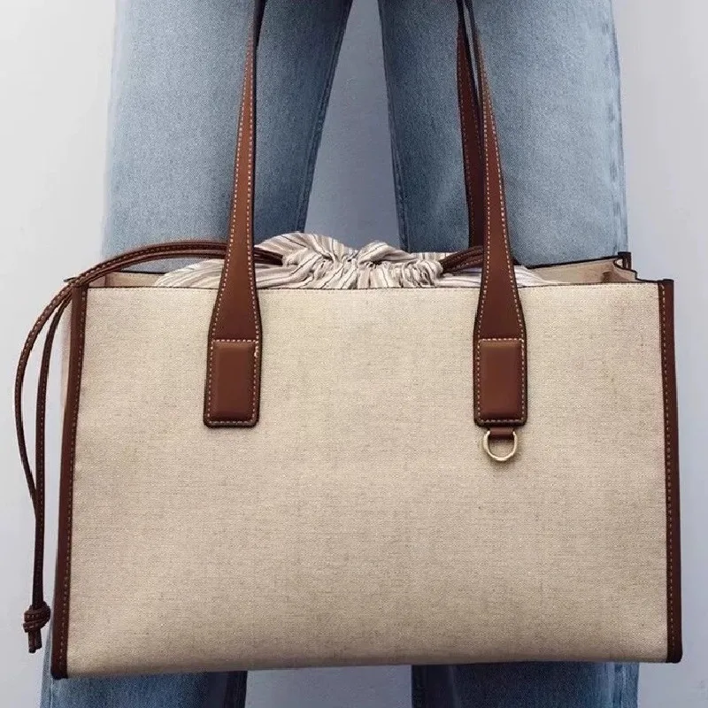 Leisure Large Capacity Canvas Handbags for Women New Commuter Versatile Single Shoulder Underarm Bags Retro Contrast Tote Bag